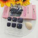 Square Press on Toenails Short Fake ToeNails with Glitter Designs Dark Blue Nail Press ons Glossy Glue on Tonails Summer False Toenails Full Cover Artificial Stick on Nails for Women 24Pcs