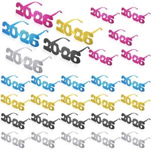 LEIFIDE 2026 Glasses Graduation Eyeglasses Glitter 2026 Plastic Eyeglasses for Party Favors Photo Booth Props (Classic Colors)