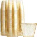 WDF 200pcs 9OZ Gold Cups,Disposable Premium Wedding Gold Glitter Plastic Cups for Party