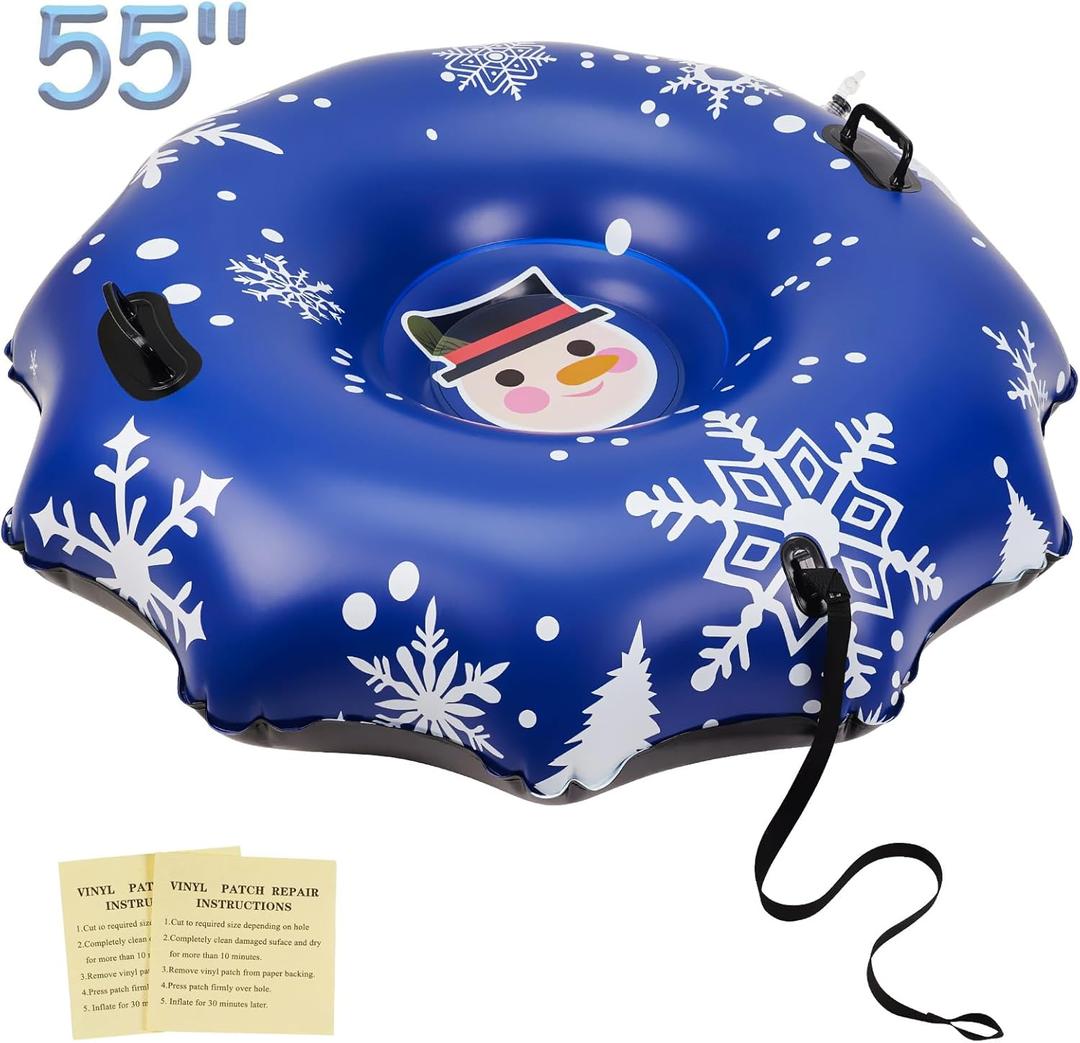 NHOWIN Snow Tube for Adults, 55" Extra Large Snow Sled Inflatable Foldable Made by Cold-Proof and Heavy Duty Material Easy to Carry with Handles Winter Toys for Outdoor