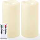 NURADA 8" x 4" Large Outdoor Flameless Candles - Waterproof LED Pillar Flickering Candle Battery Operated with Timer Remote Control for Patio Porch Lanterns Decor - Long Lasting Set of 2 (Ivory White)
