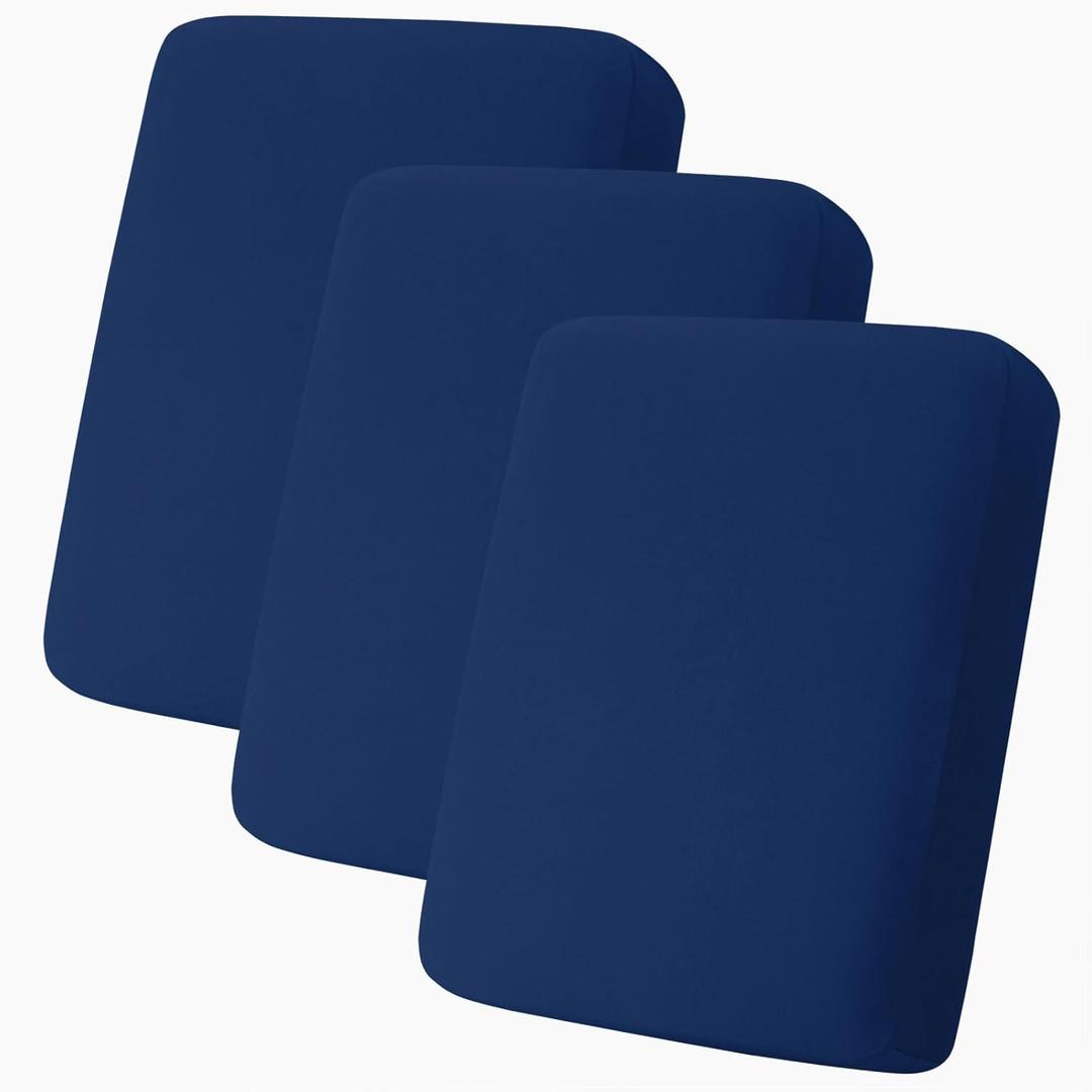 hyha Milk Silk Couch Cushion Covers, Soft Magic Sofa Covers Washable for 3 Cushion Couch, Stretch Sectional Outdoor Cushion Covers for Patio Furniture with Elastic Bottom(3 Packs, Navy)