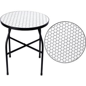 VCUTEKA Mosaic Outdoor Side Table - Small Patio Table Coffee Outside Accent Tables Round End Plant Tables for Bistro Balcony Porch Outdoor Benches 14'' White