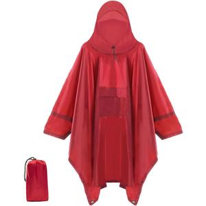 Cosmine Hooded Rain Poncho for Adult with Pocket, Waterproof Lightweight Unisex Raincoat Jacket for Hiking Camping Emergency (00-66, 3 in 1 Red)