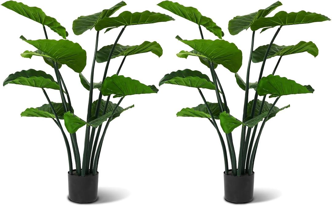 3.6FT Fake Plants 12 Leaf Dripping Guanyin Potted Plant, Faux Floor Plant for Kitchen Decor, Decoration for Artificial Plant Indoor, Indoor Outdoor Faux Tree for Home Bedroom Decor
