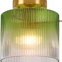 Modern Semi Flush Mount Ceiling Light, Vintage Gradient Green Glass Ceiling Light Fixture, for Closet Dining Room Kitchen Bedroom Entryway Hallway Hanging Lamp