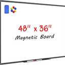 Magnetic Dry Erase Whiteboard 48 x 36 Inch - 4 x 3 Large White Board, Black Aluminum Frame Wall-Mounted, Magnetic Eraser, 2 Pen, Detachable Marker Tray, 6 Magnets for Office, School
