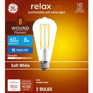 GE Relax HD Soft White 60W ST19 Bulbs (2 Pack)