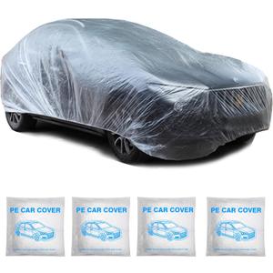 4 Pack Universal Disposable Car Covers - Waterproof Plastic Car Cover for Automobiles - Universal Vehicle Cover with Elastic Band for Sedan Outdoor Snow Rain Weather, (Size L 4Pack)