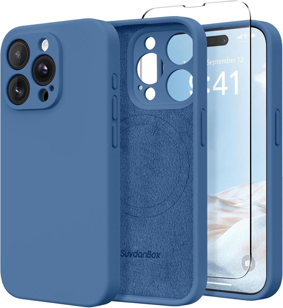 Magnetic for iPhone 14 Pro Max Case, Compatible with MagSafe, [Full Camera Protection][Screen Protector] Silicone Shockproof Protective Phone Case for iPhone 14 Pro Max 6.7", Lake Blue