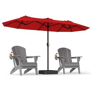 PatioKingdom 15FT Large Patio Umbrella with Base Included, Double Sided Large Outdoor Umbrella with Sturdy Fiberglass Ribs, Rectangular Patio Market Umbrella for Pool, Yard, Garden, Deck(Red)