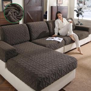 OHSIO Couch Cushion Covers, Super Soft Thicker Fleece Sofa Cover Stretch Sectional Sofa Slipcover Washable Pet Friendly Anti-Slip Stain Resistant Furniture Cover for Home(1 Seat Cover M, Brown)