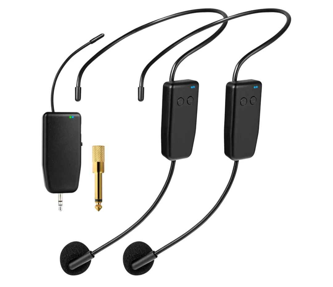 Wireless Microphone System for 2 People,160ft Range, 2.4G Dual Wireless Headset Mics for Karaoke Speaker, Amplifier, Mic Speakers, PA System, Yoga,Teaching, Fitness