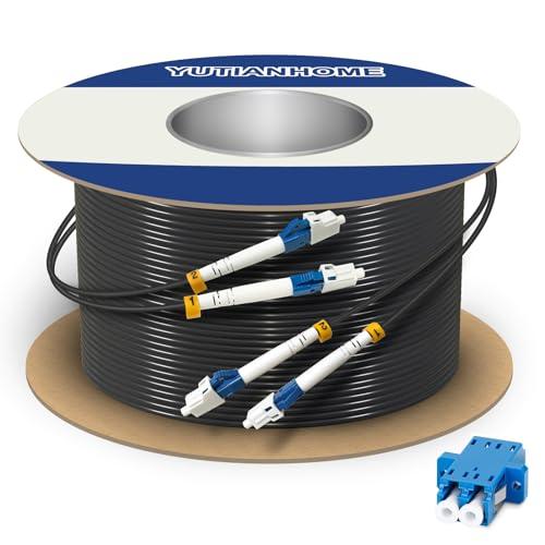 YUTIANHOME 656ft/200m LC to LC Armored Outdoor Fiber Optic Cable, Single Mode Duplex Fiber Patch Cable, 9/125um LC Fiber Jumper, (OS1/OS2 Compatible), Low Friction LSZH, Black