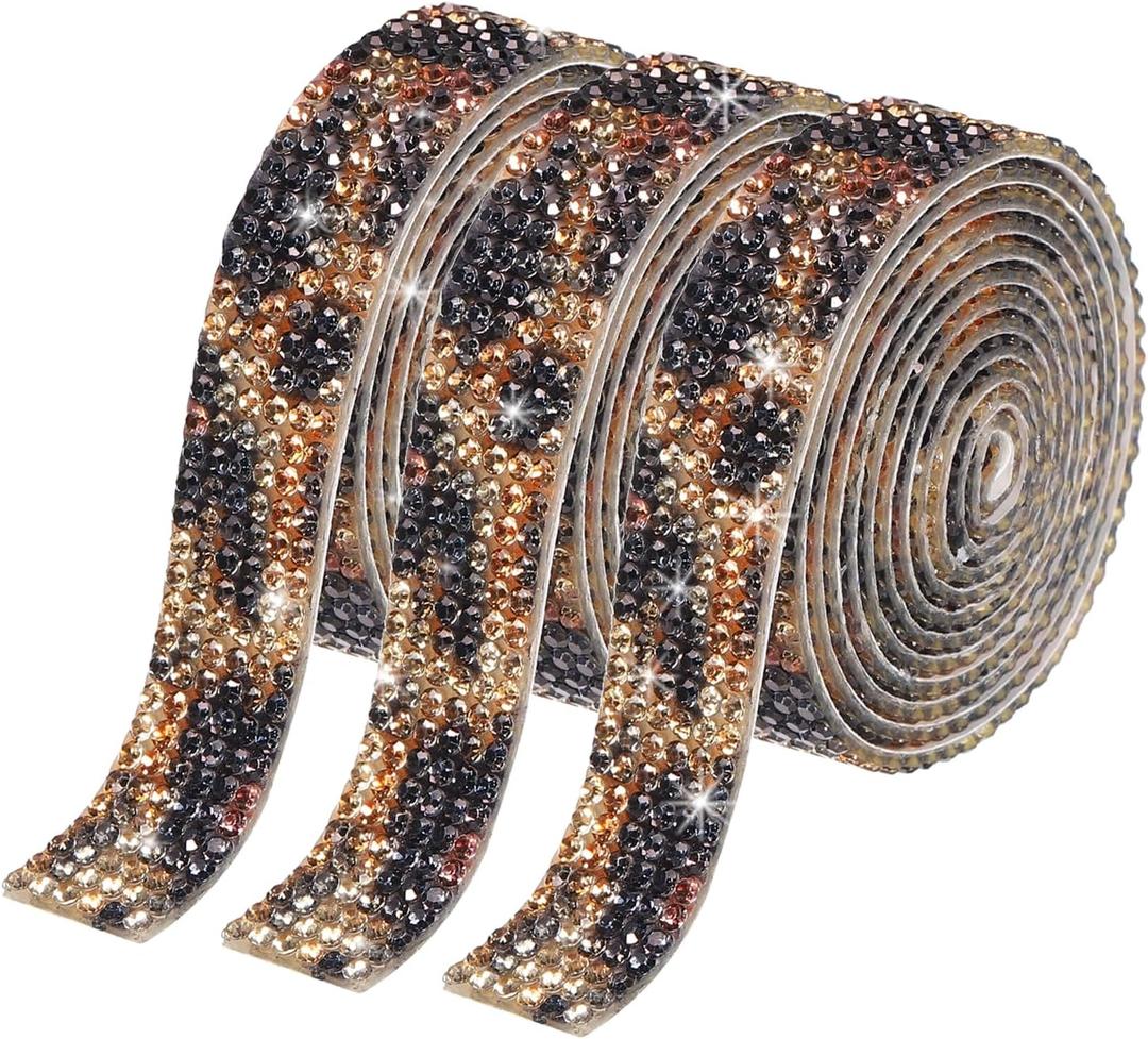 MECCANIXITY 3 Roll 3 Yard 12mm Self Adhesive Crystal Rhinestone Diamond Ribbon for Arts & Crafts Project, Wedding Cakes, Birthday Decorations Black,Brown