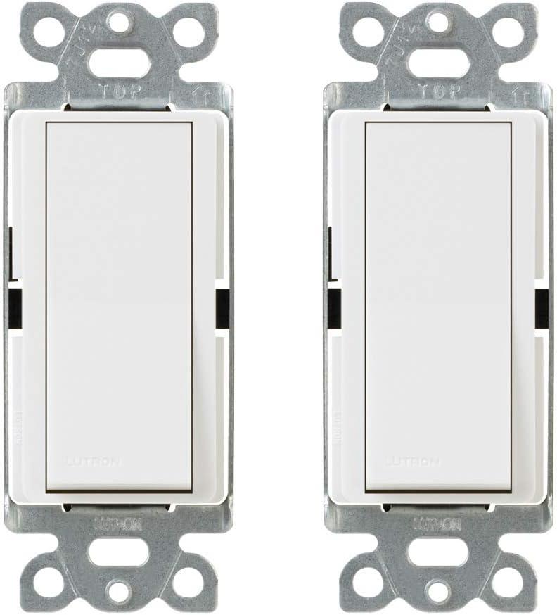 Lutron Claro On/Off Switch 15-Amp, Single-Pole, CA-1PS-WH-2, White, 2 Pack