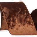 Ribbli Copper Brown Velvet Wired Ribbon 4 Inch Crushed Velvet Christmas Ribbon for Gift Wrapping Christmas Tree Decoration Crafts Wreaths Supplies-Continuous 10 Yards