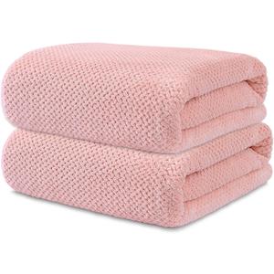 2 Pack Bath Towel Set, Bigger Size Waffle Bath Towel Set, Super Soft Highly Absorbent, Sturdy Quick Drying Towels for Bathroom, Gym, SPA, Yoga (2 Piece 27" x 55", 2 LightPink)