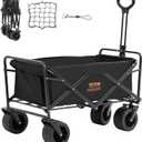VEVOR 350lbs Collapsible Foldable Wagon Cart, Heavy Duty Foldable Utility Beach Wagon with Big Wheels, Portable Grocery Camping Cart with All Terrain Wheels and Drink Holder