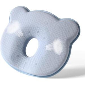 Memory Foam Baby Pillow,Cute Cartoon Bear Soft and Cozy Pillow, Breathable Bedding Set for Infants for Small Boys and Girls Prevent Flat Head (Blue)