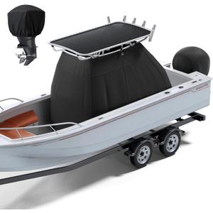 1200D Heavy Duty Waterproof T-Top Boat Center Console Cover | T-Top Boat Cover with Motor Cover, Heavy Duty Thick Tear-Resistant Marine Grade Polyester, 95" L x 59" W x 72" H, Black