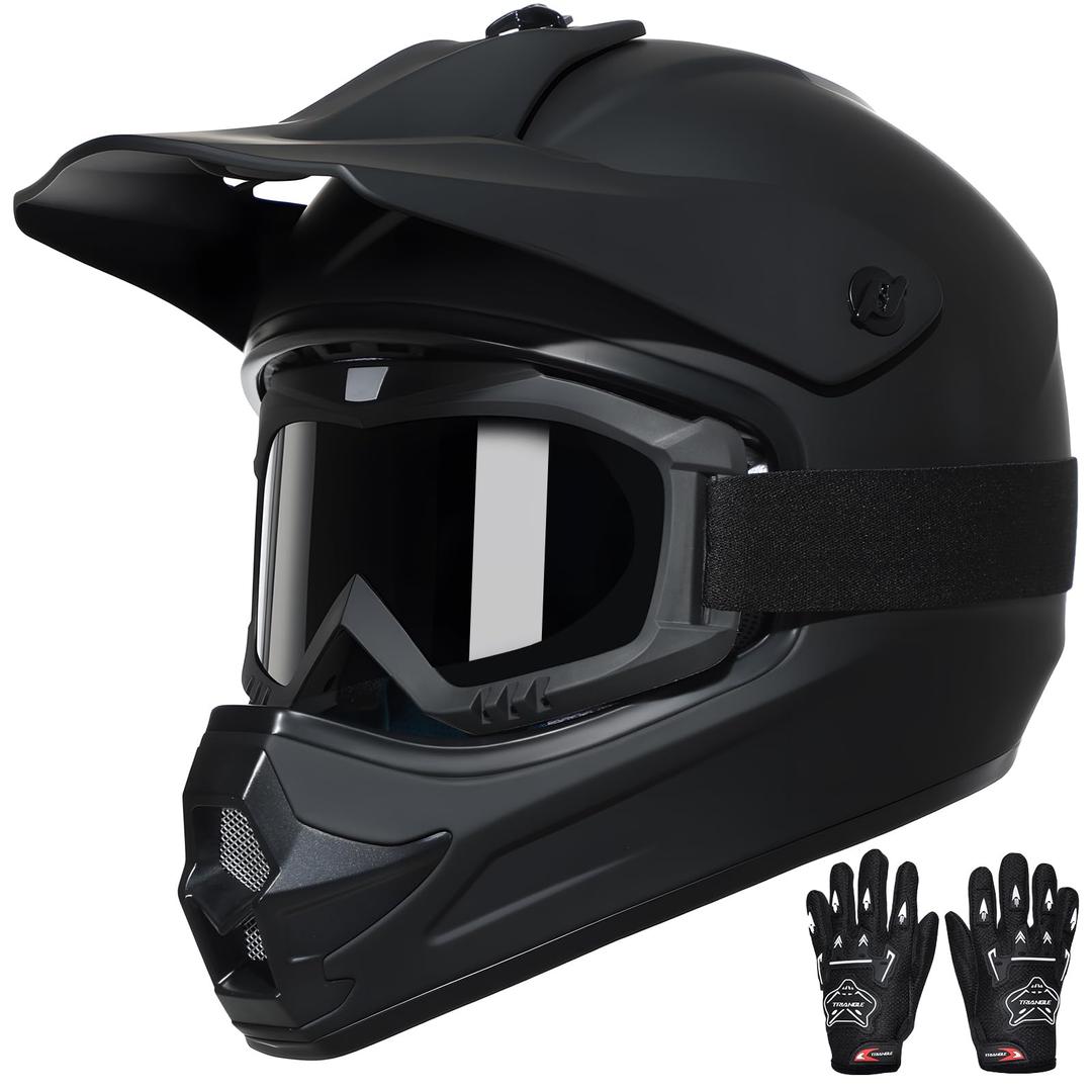 TRIANGLE Youth Kids Dirt Bike Helmet DOT Approved, Full Face Motocross Set (Black, Large)