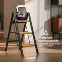SOLADDER 3 Step Ladder, Anti-Slip and Lightweight Foldable Step Stool for Adults & Kids to Use in Kitchen, Closet and Library, 300lbs(Black&Woodgrain)