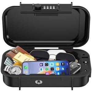 Portable Lock Box, Temracha 4-Digit Combination Lock Box for Travel, Anti-Theft Small Safe Box with Removable Chain, Personal Cash Box for Gym, Hotel, Dorm, Travel
