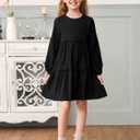 Girls Lantern Long Sleeve Dress Kids Flowy Tiered Ruffle Crewneck A-Line Fall Dresses (160, Black)