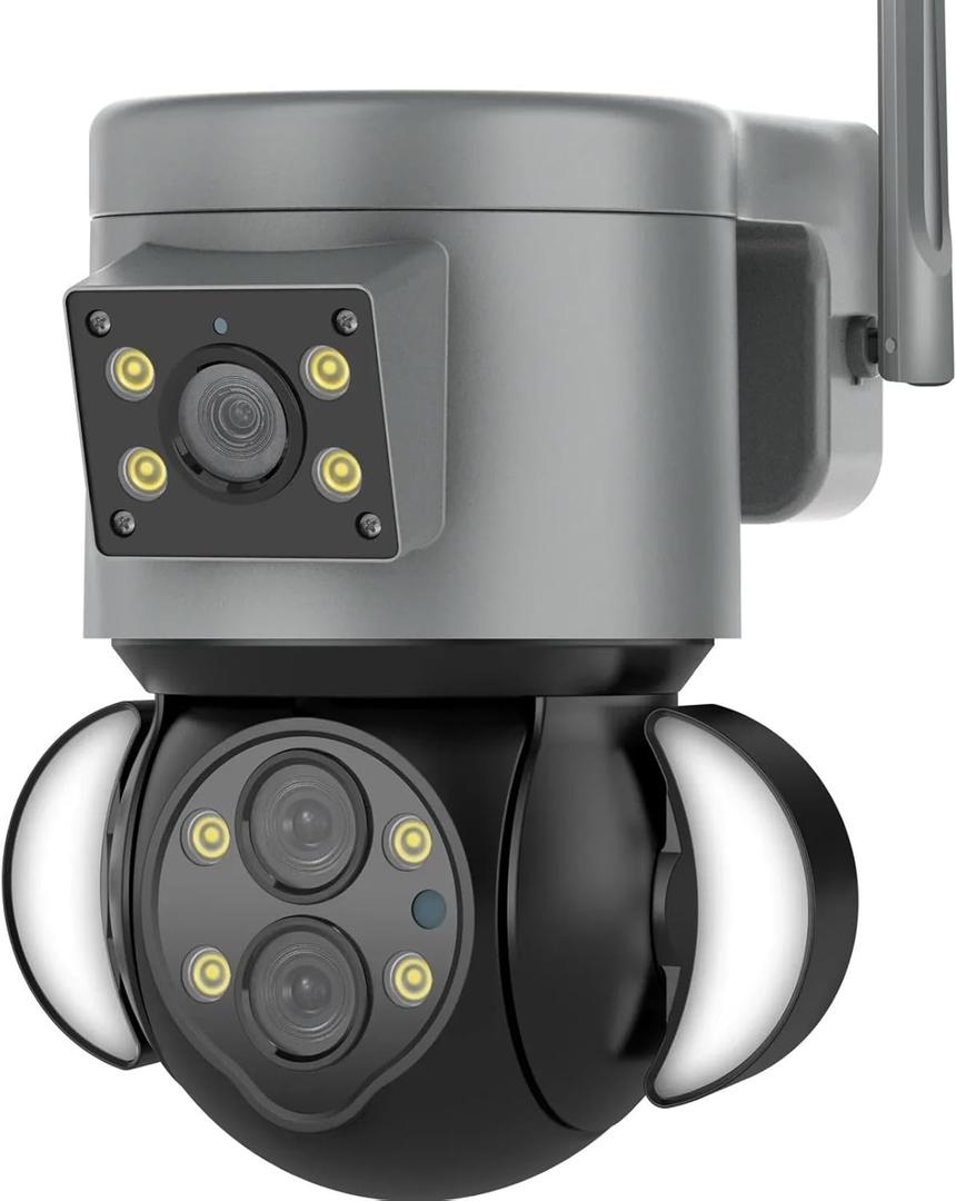 WiFi Dual Lens Camera Smart Floodlight Camera 10X Optical Zoom 4MP Lighting Surveillance IP Camera Waterproof(4MP 10X Add 128G)