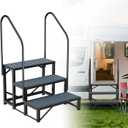 Rv Steps with Handrail 3 Step,Hot Tub Steps with Anti-Slip Mats,Heavy Duty Metal Mobile Home Stairs,Camper Steps for Travel Trailer,Portable Step Ladder for Spa,Pool and Porch, Black 