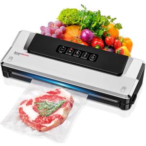 Bonsenkitchen Vacuum Sealer Machine, Precision-Compact 4-in-1 Food Sealer Machine, Multi-Functional Food Vacuum Sealer with & Accessory Hose, Bright Silver