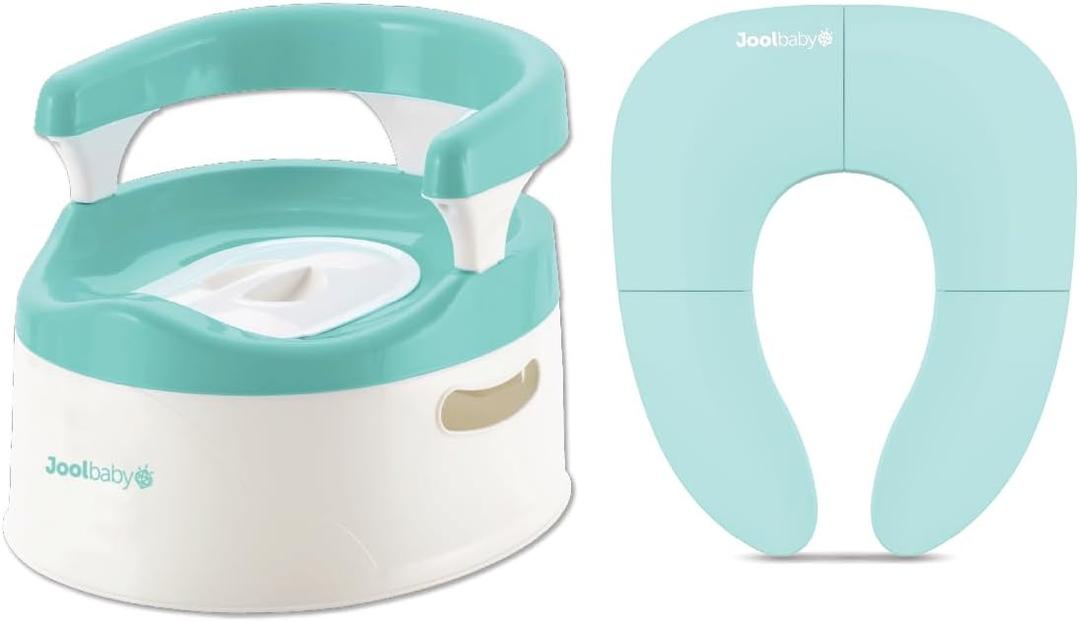 Potty Training Chair w/Handles (Aqua) + Folding Travel Potty Seat (Aqua)