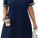 Verdusa Women's Plus Size A Line T Shirt Dress Short Sleeve V Neck Tunic Dresses Casual Outfits Size 2XL