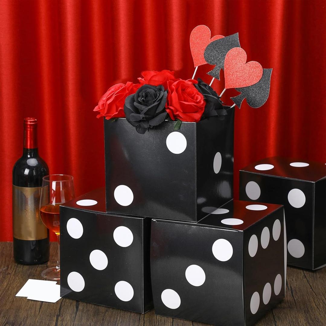Sinmoe 6 Pcs Casino Dice Favor Boxes Bulk 7 x 7 x 7 Inch Casino Themed Party Supplies Night Las Vegas Party Decoration Three Dimensional Dice Decor for New Year Centerpieces Game(White Dots on Black)