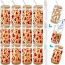 12 Pcs Christmas Gifts 16 oz Color Changing Cups with Lids and Straws Bulk Christmas Glass Iced Coffee Cups Holiday Can Shape Tumbler for Xmas Winter Party Favors Decor Gift (Red Pattern)