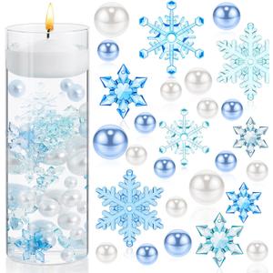 MTLEE 106 Pieces Christmas Vase Filler Pearl for Vase Fillers Floating Candles Centerpiece Beads Vases Pearls Filler for Christmas Home Table Party Decor, Not Included Clear Beads (Snowflake Style)