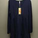 Dokotoo Spring Dresses for Women 2026 Long Sleeve V Neck Lightweight Ribbed Knit Empire Waist Casual A Line Swing Mini Dress (Medium, Blue)