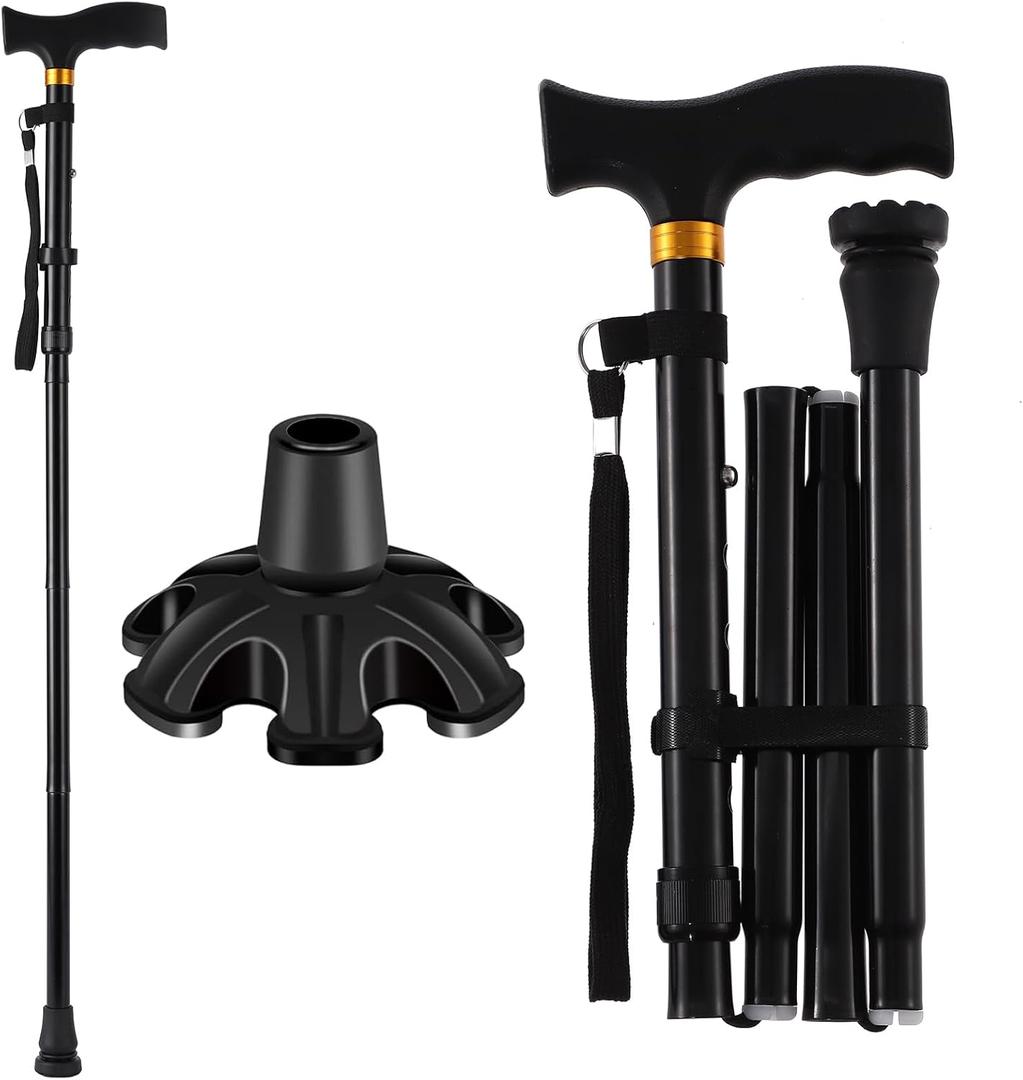 Walking Cane LIXIANG Cane for Man/Woman | Mobility & Daily Living Aids | 5-Level Height Adjustable Walking Stick | Comfortable Plastic T-Handle Portable Walking Stick Folding Cane (Pure Black)