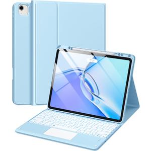 Harvopu for iPad Air 13 inch & Pro 12.9 Case with Keyboard - Multi-Touch Trackpad, 7 Colors Backlit, Detachable Folio Keyboard Cover for iPad Pro 12.9 (6th, 5th, 4th, 3rd gen), Air 13 M3/M2 (Sky Blue)