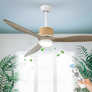 60in Boho White Ceiling Fan Lights with Remote Control 3 Blade Hemp Rope Ceiling Fans with Light Coastal Weathered Wood Ceiling Fan Outdoor Farmhouse Fan Light for Patio Living Room Kitchen