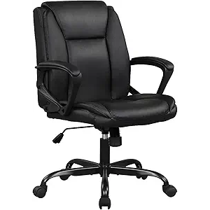 Home Office Chair Ergonomic Desk Chair PU Leather Task Chair Executive Rolling Swivel Mid Back Computer Chair with Lumbar Support Armrest Adjustable Chair Black