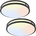 16Inch LED Ceiling Light Fixtures, Flush Mount Light Fixtures 50W, 5CCT Adjustable 2700K 3000K 4000K 5000K 6500K, Close to Ceiling Light for Kitchen Hallway Bathroom Kitchen Bedroom Black 2 Packs