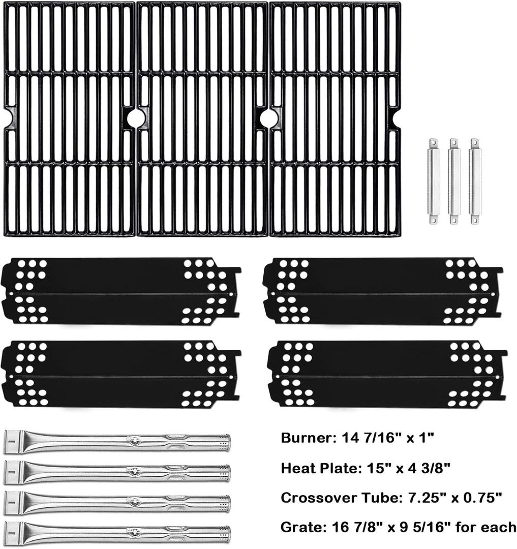 Grill Replacement Parts for Charbroil 463436215, 463436213, 463436214, 467300115, G432-001N-W1, G432-Y700-W1, G432-0096-W1, 16 7/8" Cooking Grate, Grill Burner Tube, Heat Plate Tent and Crossover Tube
