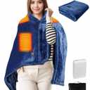 Cordless Wearable Heated Blanket, Heated Blanket Battery Operated with Power Bank, USB Heating Throw Shawls Portable Electric Blanket with 3 Heating Levels for Home Office Outdoor (Navy Blue)