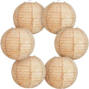 Print Burlap Paper Lanterns 8 inch Round Hanging Chinese Paper Lamp Decorative for Farmhouse Classroom Decor Home Classroom Birthday Party Supply Ceremonial Event, 6pcs (Brown)