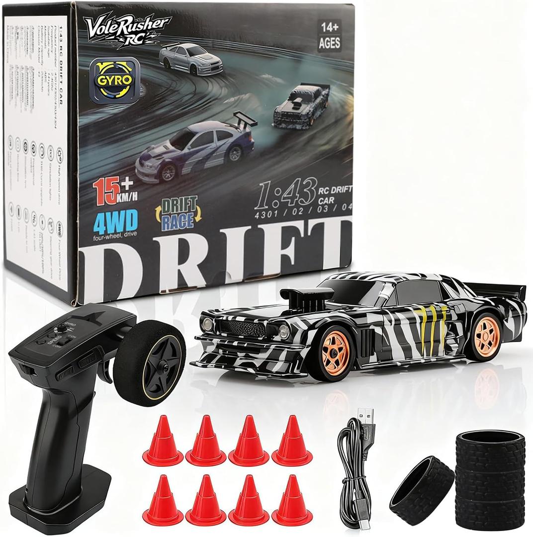 [2026 New Upgrade 1/43 Scale Mini RC Drift Car with Gyroscope, Toys for Age 8-14 Old Birthday Gifts Micro Small with Full Proportional RTR 2.4GHz Remote 2 Tire Sets 8 Cones - Camouflage