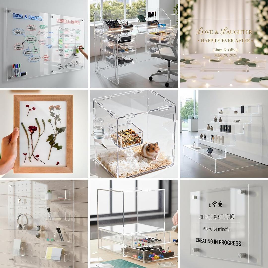 CALPALMY 12 x 12” Clear Acrylic Sheet Plexiglass – 1/8” Thick; Use for Craft Projects, Signs, Display Cases and More; Cut with Cricut, Engraver, Saw or Hand Tools – No Knives