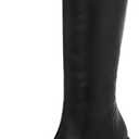 SOVANYOU Black Leather Boots Platform Boots for Women Fashion Square Toe Chunky Block Heeled Boots Side Zip, 6.5, Black