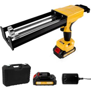 Electric Cordless Caulking Gun Dripless Double Cartridge Adhesive Epoxy Gun for 400mL/13.5fl oz(2:1 Mix Ratio) Automatic Power Dual Component Professional Caulk Gun 6 Speeds with LED Light 2 Batteries